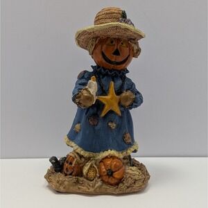 K's Collection Scarecrow N Straw Pumpkin w/star and candle Figurine Hand Painted